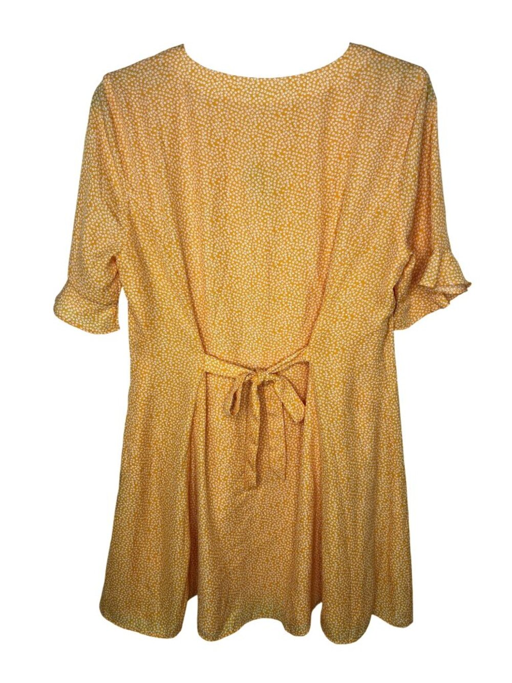 Lulus Castana Mustard Yellow Button-Up Dress With Ruffle Sleeves & Tie Back XL - Picture 9 of 16